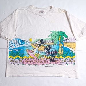 Vintage Disney Mickey Donald Island Surf All Over Print Crop Tee